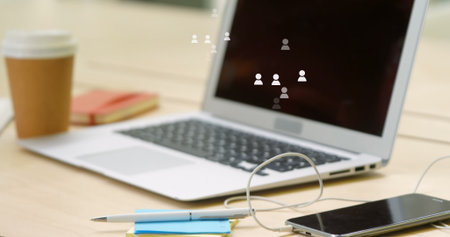 Image of text with globe and network of connections. Global digital interface technology and...