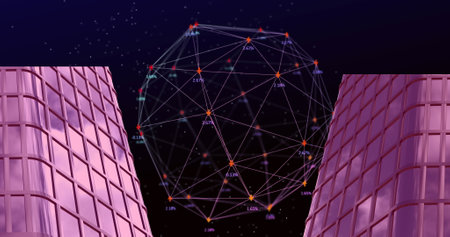Image of text with globe and network of connections. Global digital interface technology and...