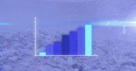 Image of statistics recording over waste disposal site. environment, global warming and climate change concept digitally generated image.の写真素材