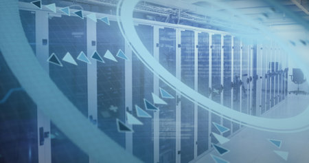 Image of scope scanning and data processing over computer servers. Global connections, digital...