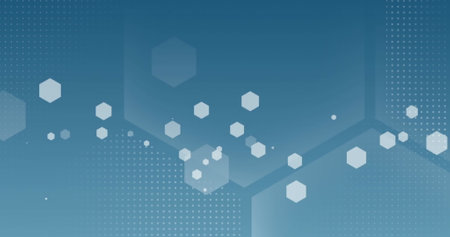 Image of good vibes text in rectangle over hexagons and dots against blue background. Digitally generated, hologram, illustration, shape, positivity, feelings and abstract concept.の写真素材