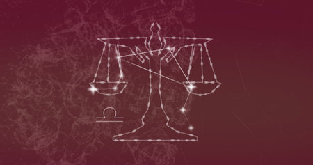 Image of libra star sign with glowing stars. Astrology, horoscope and zodiac sign concept digitally generated image.の写真素材