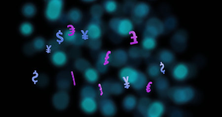 Image of financial data processing with currency symbols. Global finance, business, connections, computing and data processing concept digitally generated image.の写真素材