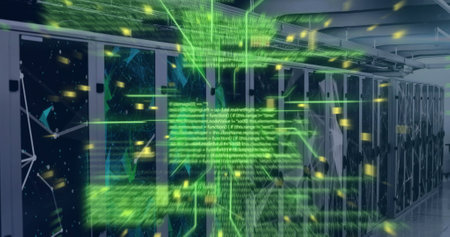 Image of circuit board and data processing over computer servers. Global connections, computing and...