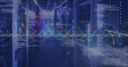 Image of data processing over computer servers. Global connections, computing and data processing...