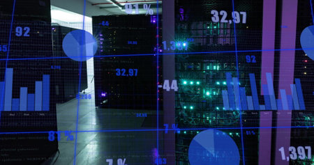 Image of financial data processing over computer servers. Global finance, business, connections,...
