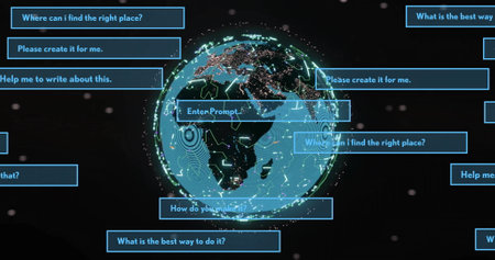 Image of ai digital data processing over globe of connections. Global artificial connections,...
