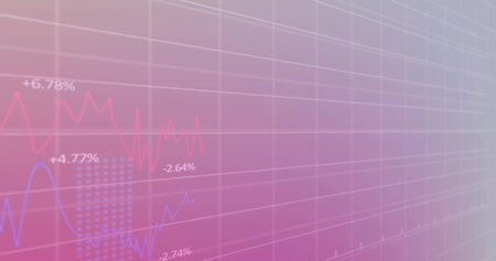 Image of financial data processing over statistics and grid. Global finance, business, connections, computing and data processing concept digitally generated image.の写真素材