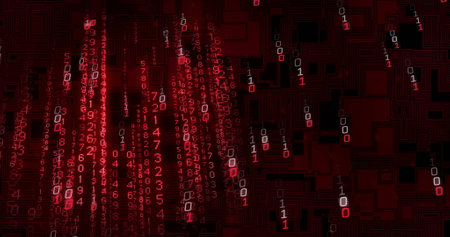 Image of digital data processing and binary coding on black background. Global connections, computing and data processing concept digitally generated image.の写真素材