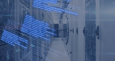 Image of data processing over computer servers. Global connections, computing and data processing...