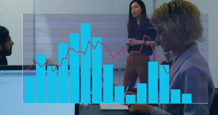 Image of data processing over diverse business people in officeの写真素材