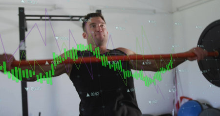 Fitness data tracking image over man exercising in gym