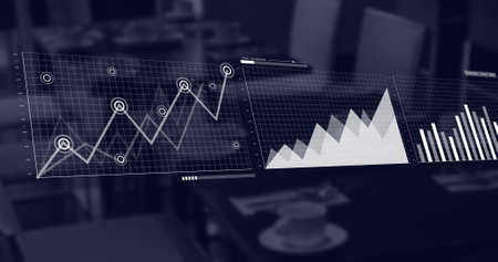 Image of statistics and financial data processing over officeの写真素材