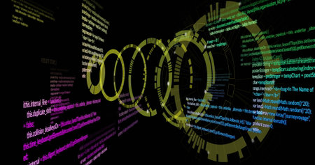 Image of digital data processing and scopes over black background