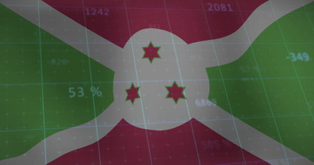 Burundi flag with data processing image over financial statisticsの写真素材