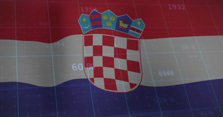 Croatian flag with coat of arms over financial data processing image