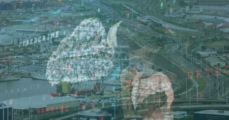 Image of data processing over caucasian girl with vr headset. global business and digital interface concept digitally generated image.の写真素材