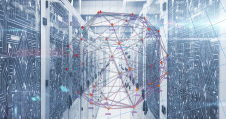 Image of financial data processing over business people and in office. Global digital interface...