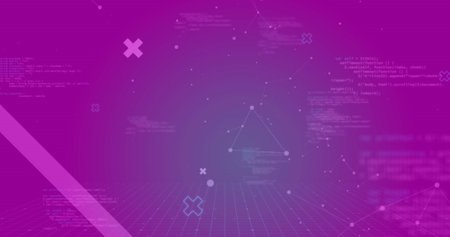 Image of data processing and network of connections over pink background. Global networks,...