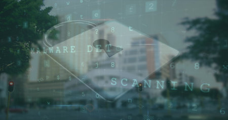 Image of data processing over cityscape. global business and digital interface concept digitally...