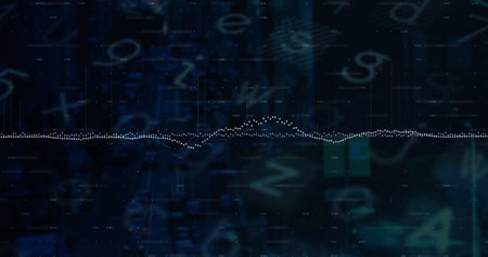Image of financial data processing over letters. Global business, finance, computing and data processing concept digitally generated image.の写真素材