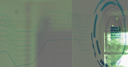 Image of firewall icon in circle over data server system. Digital composite, network security,...