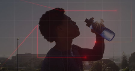 Image of businessman wearing vr headset over network of connections spinning shape. Global connections digital interface and technology concept digitally generated image.の写真素材