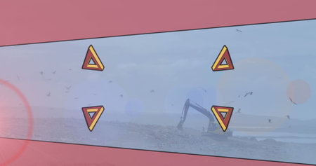Image of abstract shapes over wasteland. Global sustainability, ecology and waste management concept...