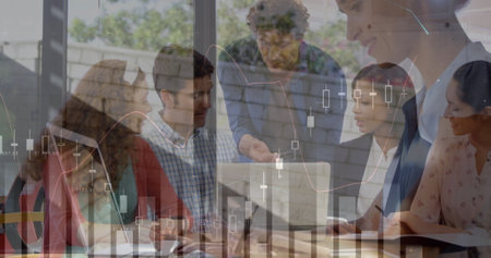 Image of financial data processing over diverse business people using ...