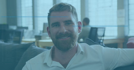 Image of lines over caucasian businessman smiling. global business, finances, connections and...