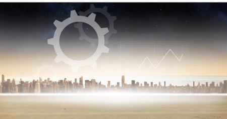 Image of financial data processing over buildings. Global finance, business, connections, computing...