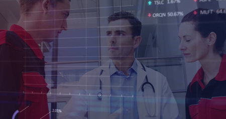 Image of data processing over caucasian male doctor and medics. Global medicine, healthcare...