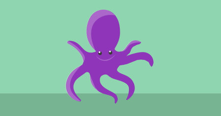 Image of purple octopus icon on green black background. Animals, icons and background concept digitally generated image.の写真素材