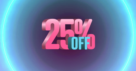 Image of 25 percent off text and circles on black background. Retail and shopping concept digitally...