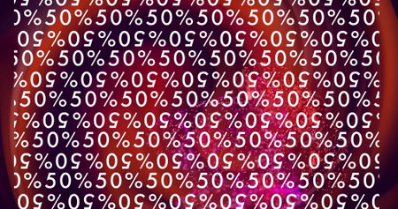 Image of 50 percent texts on black background. Retail and shopping concept digitally generated...