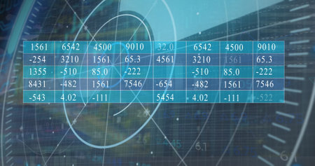 Image of radar, graphs and financial data on digital screen. Global business, network, finance,...