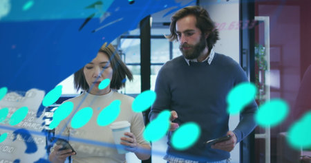 Image of data processing over diverse business people. Global business and digital interface concept...