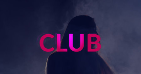 Image of club text over silhouettes of dancing woman. Music, party, clubbing and disco concept digitally generated image.の写真素材