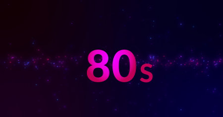 Image of 80s text on black background with lights. Music, party, clubbing and disco concept digitally generated image.の写真素材
