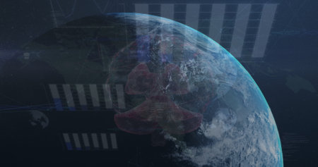 Image of data processing over globe. Global business and digital interface concept digitally...
