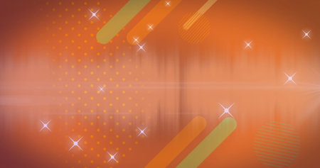 Multiple star icons over abstract shapes against orange background with copy space. Abstract technology background conceptの写真素材