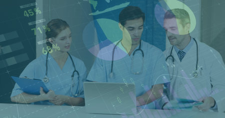 Image of data processing over diverse doctors. global medicine, healthcare and data processing...