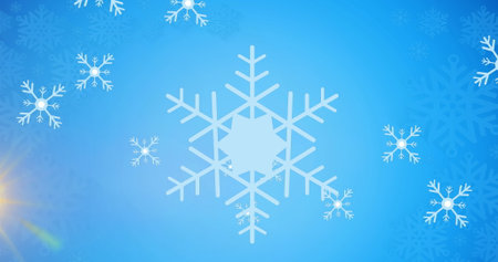 Image of light spots over snow falling. Winter, snow and digital interface concept digitally...