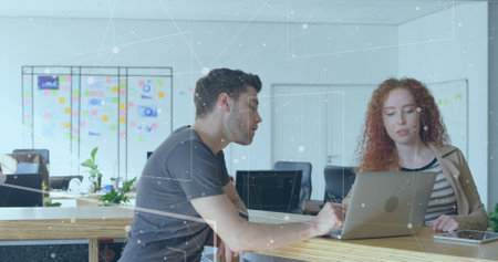 Image of data processing over diverse business people. Global business, finances and digital...