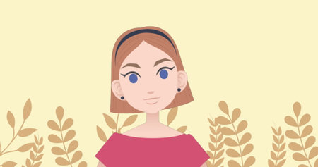 Image of caucasian businesswoman making presentation over orange background. Communication and business concept digitally generated image.の写真素材