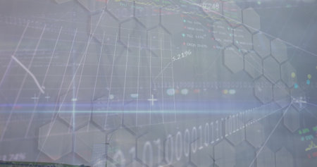 Image of data processing and shapes on white background. Global business and digital interface concept digitally generated image.の写真素材