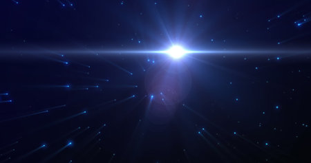 Image of white glowing light over blue light spots in background. Colour and movement concept...