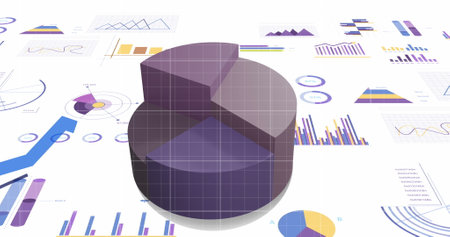 Image of financial data processing and statistics with blue lines. Global business, finances,...