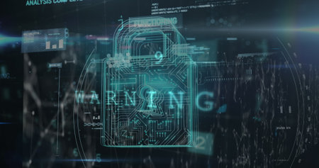 Security padlock icon and cyber security data processing against network of connections. cyber...