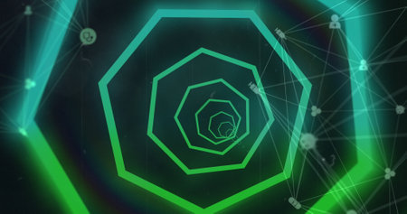 Image of medical icons and shapes on black background. retro future and digital interface concept digitally generated image.の写真素材